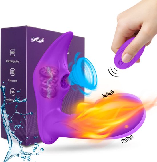 G2B® Clitoris Zuiger - Luchtdruk Vibrator met Afstandsbediening - Clitoris & G-spot Stimulator - Vibrators voor Vrouwen Realistisch & Koppels - 20 Standen - Verwarmd - Waterproof - Sex Toys Couples - Paars