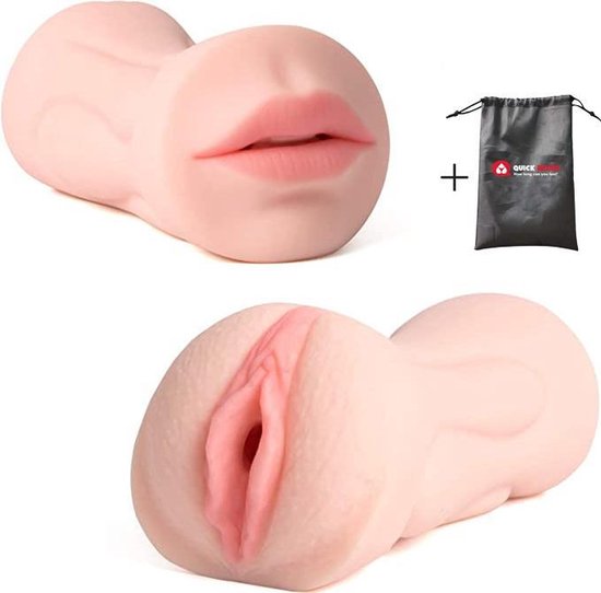 Quick Relief - Lisa™ Masturbator - 2-1 Deepthroat & Pussy - Blowjob - Pocket Pussy en Mond - Sex Toy voor Mannen - 21 cm - + Handig Opbergzakje