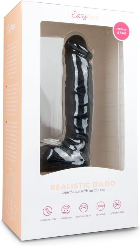 Realistische Dildo Met Balzak – Inclusief Zuignap – 22.5 cm – Zwart