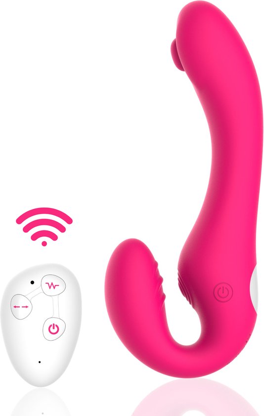 Toys Hub® Strapless Strapon met Afstandsbediening - Vibrerende Voorbind Dildo - 30 Vibraties - Sex Toys voor Vrouwen - Koppels - Waterproof - 19CM - Roze