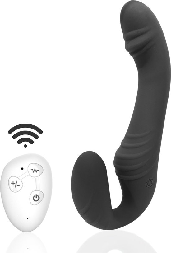 Toys Hub® Strapless Strapon - Met Afstandsbediening - Vibrerende Voorbind Dildo - 30 Vibraties - Sex Toys voor Vrouwen - Koppels - Waterproof - 19CM - Zwart
